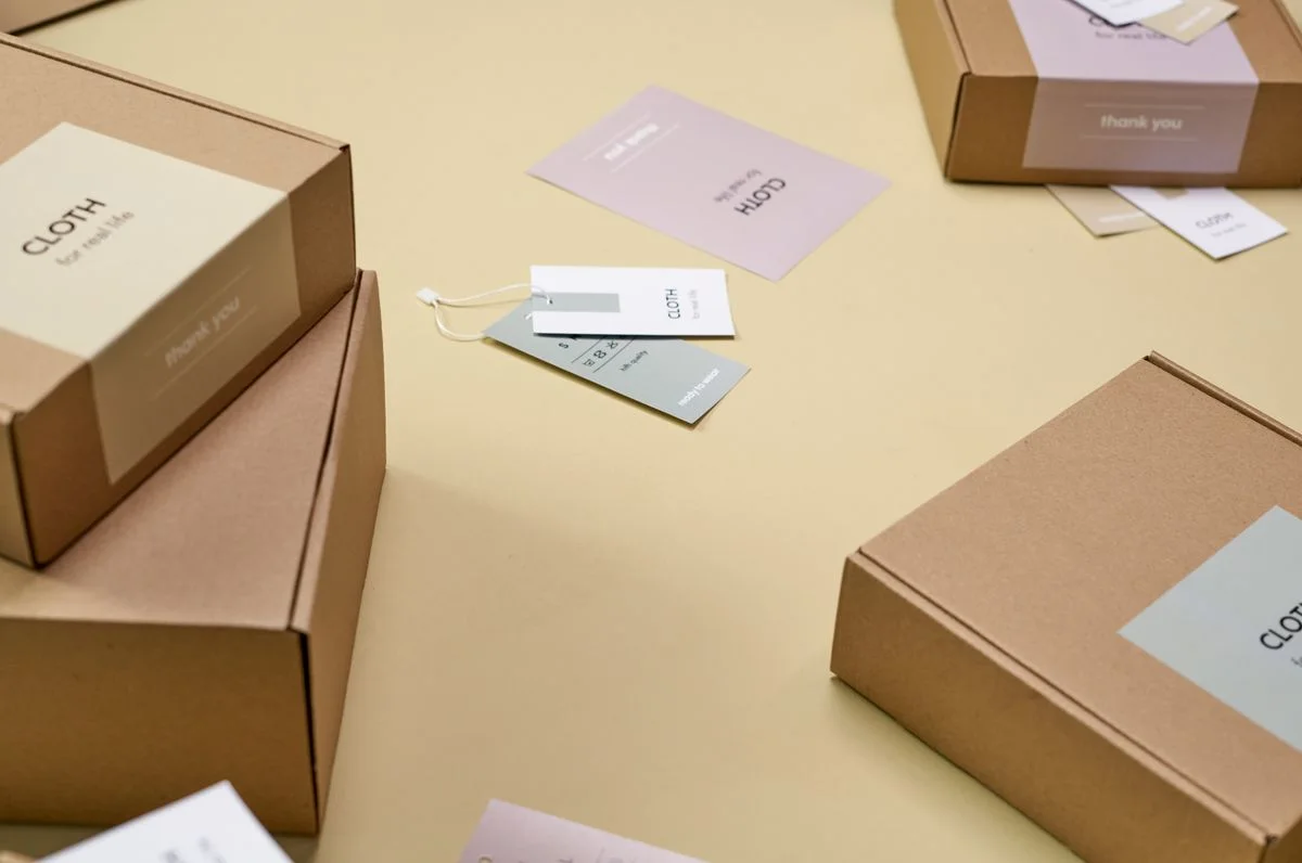 Branded mailer boxes with thank-you cards, ready to ship